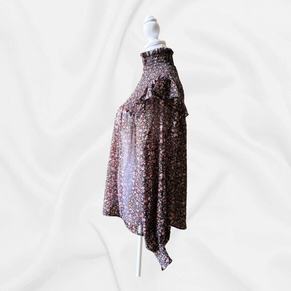 Ophelia Roe NWT Cottage Core Smocked Blouse Black & Floral Small Prairie - Picture 3 of 9